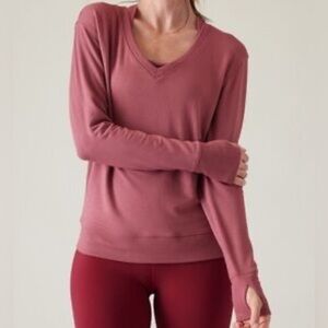 Athleta Sunrise V-Neck Sweatshirt in Berry Rose